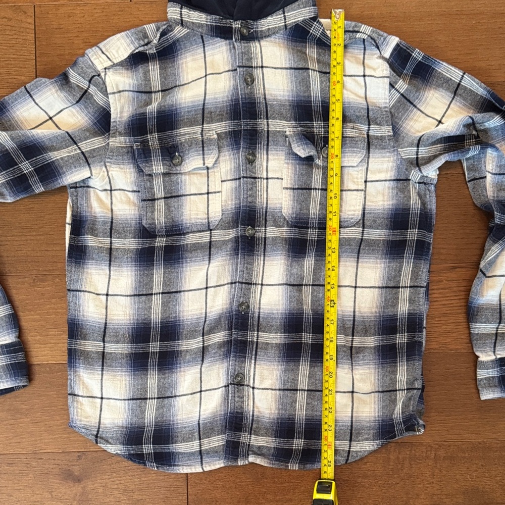 Old Navy Navy and White Plaid Button-Up Shirt with Hood - Picture 5 of 8